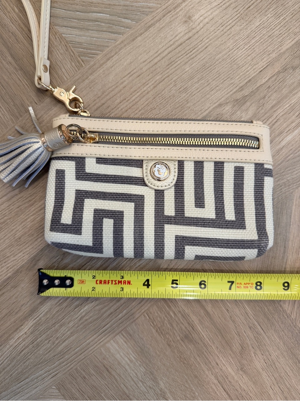 Spartina 449 Beige and Gray Geometric Wristlet with Tassel